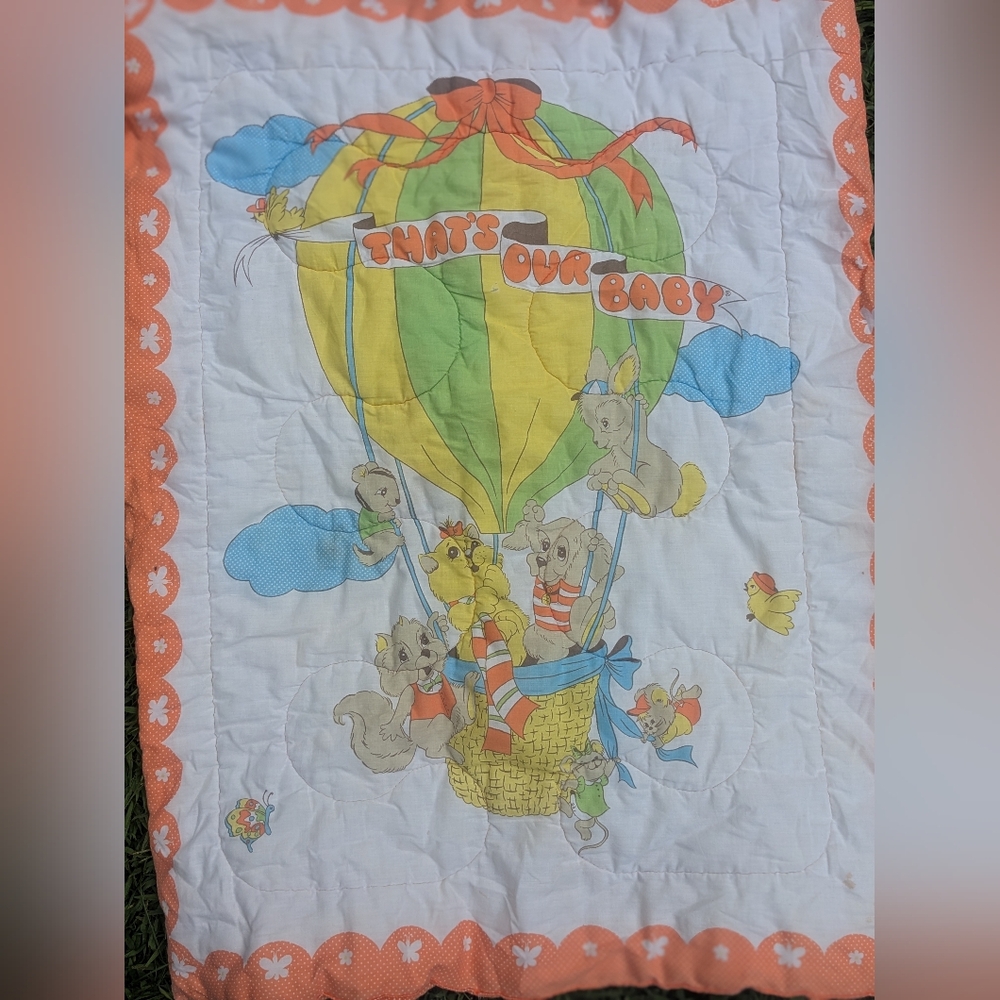 1970 that's our baby crib quilt features hot air balloon dog cat chipmunk bird r